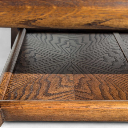 Vintage Oak Coffee Table Smoked Glass Insets