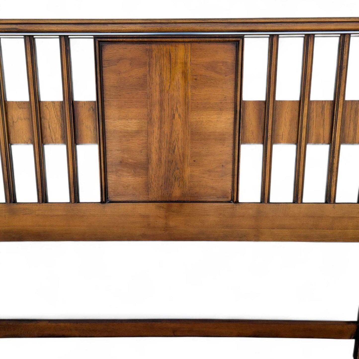Vintage Walnut Veneer King Headboard with Chrome Trim, MCM