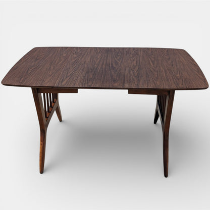 Mid Century Drop Leaf Dining Table by Garrison Furniture Co. | Sculptural Walnut Laminate Table | 1960s MCM