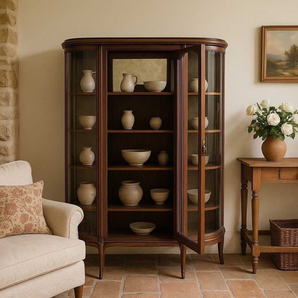 Early 20th Century Edwardian Demi-Lune Curved Glass Display Cabinet