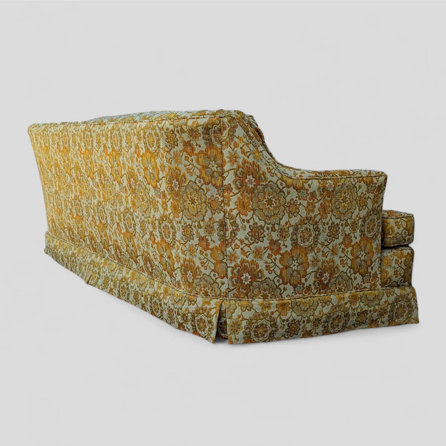 Vintage Hollywood Regency Floral Brocade Tufted Sofa, Yellow, Maximalist, MCM, Retro, Fun, Living Room