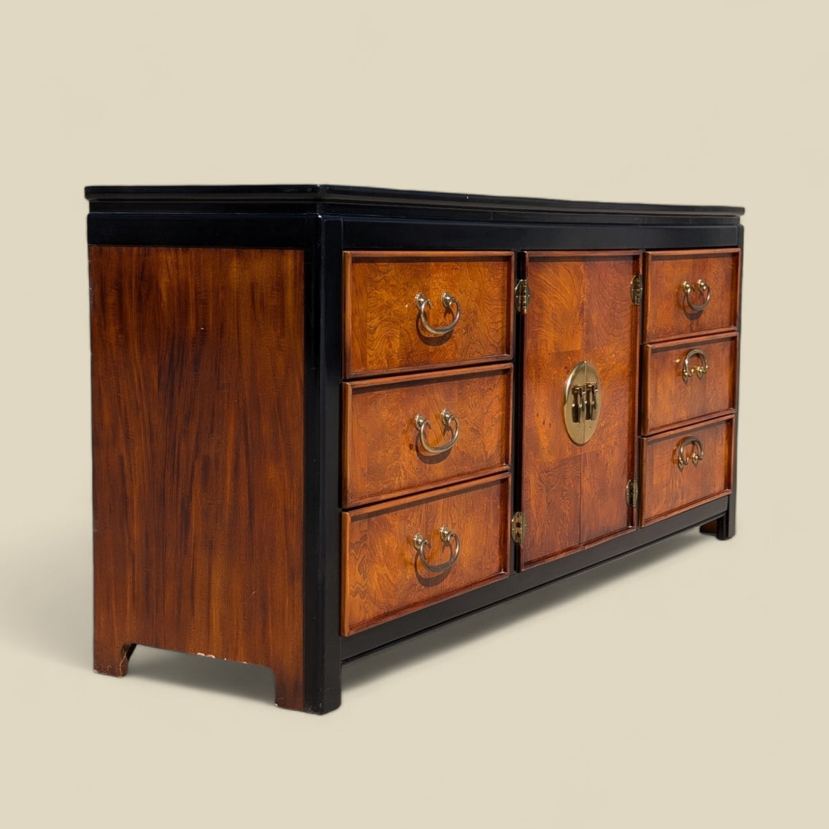 Stanley Furniture Chinoiserie Burl Wood Nine-Drawer Dresser or Credenza — view 1 of 16