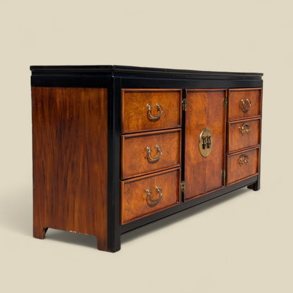 Stanley Furniture Chinoiserie Burl Wood Nine-Drawer Dresser or Credenza