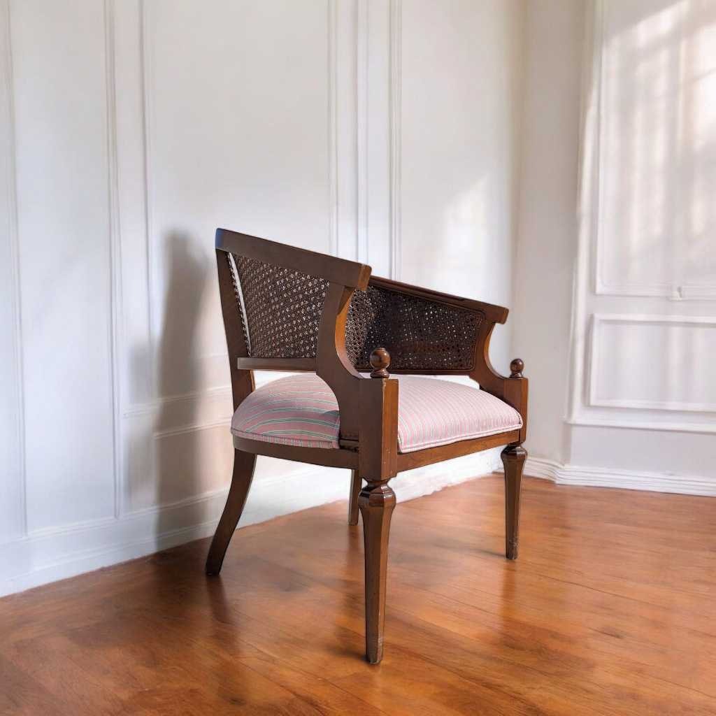 1970s Regency-Style Wood and Cane Barrel-Back Armchair — view 16 of 16