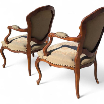 Pair of Vintage French Carved Armchairs