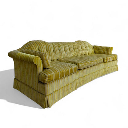 Vintage 96” Tufted Striped Sofa – Mid Century Curved Back Couch, Cleaned + New Foam Included, Unique Hollywood Regency Style