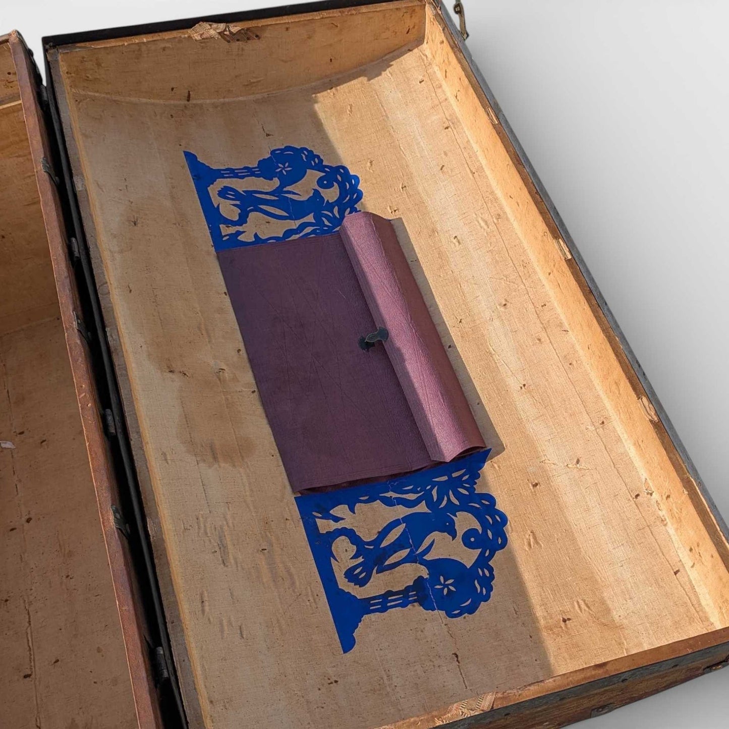 Antique Dome-Top Wooden Trunk with Original Iron Hardware and Patina, Late 19th Century