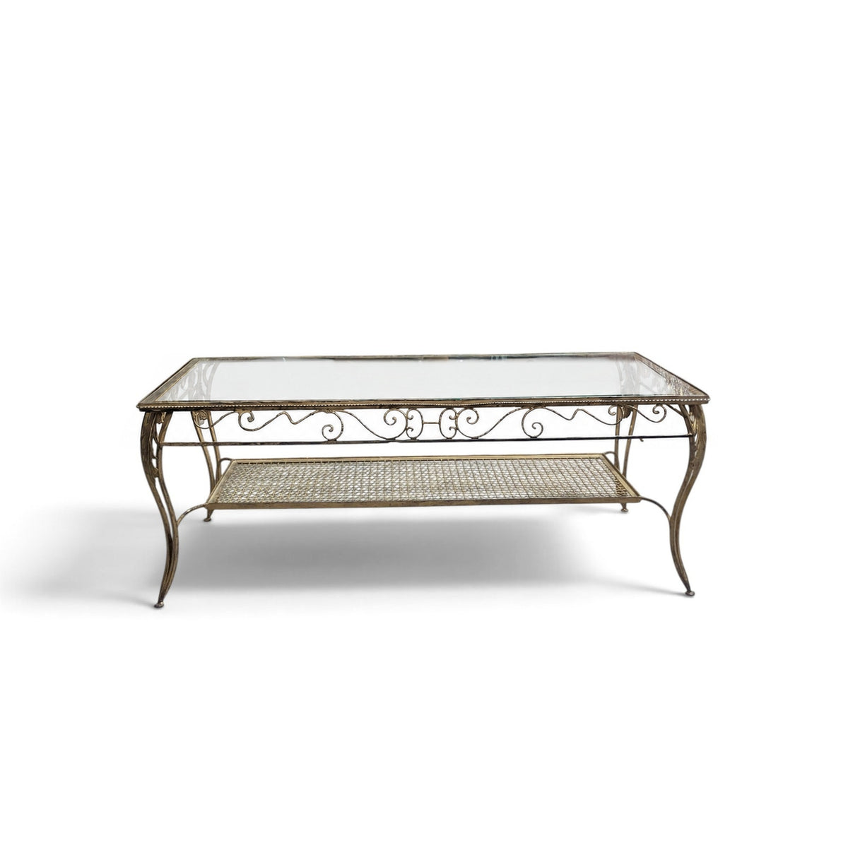 Late 20th Century Italianate-Style Scrollwork Metal and Glass Coffee Table