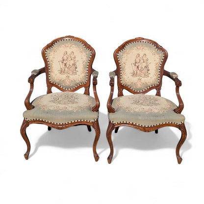 Pair of Vintage French Carved Armchairs