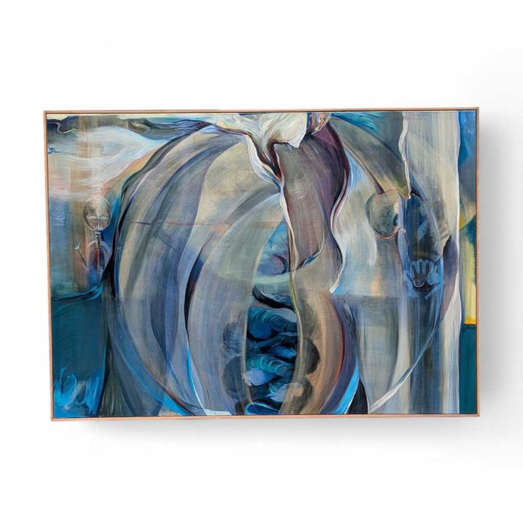 Large Abstract Painting 'Africa,' Signed and Dated 1988, Blue Framed Canvas — view 7 of 16