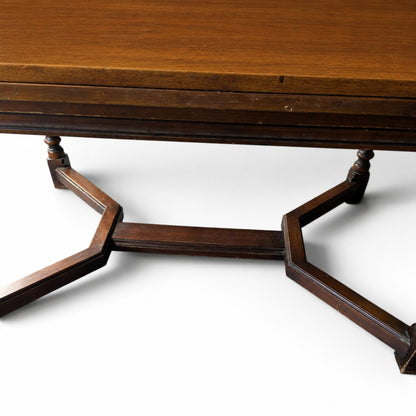 Vintage Walnut Jacobean Revival Refectory Dining Table with Carved Base