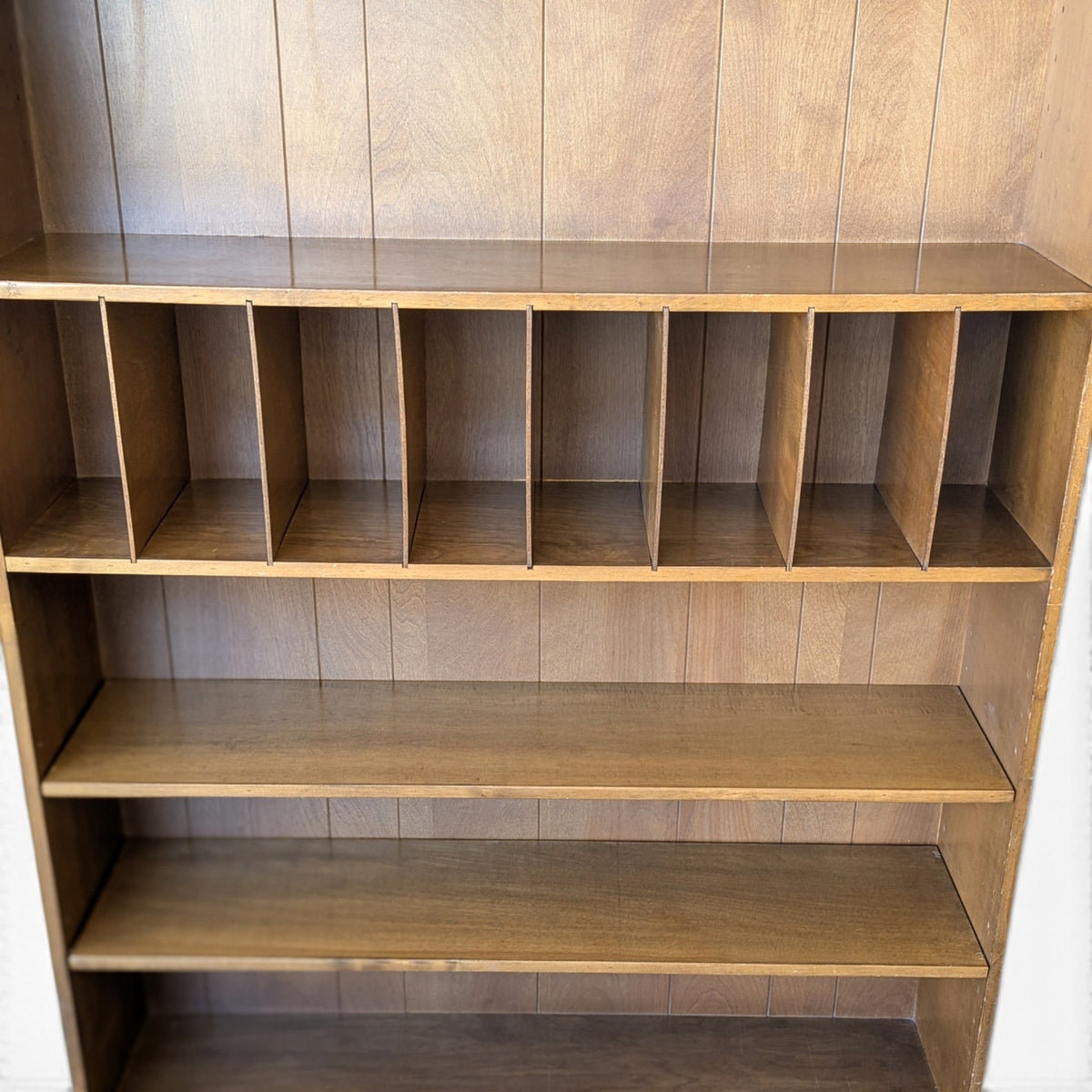 1970s Japanese Veneered-Plywood Bookcase with Adjustable Shelves and Dividers — view 5 of 16