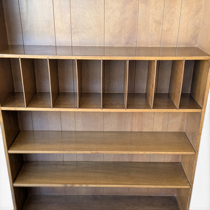 1970s Japanese Veneered-Plywood Bookcase with Adjustable Shelves and Dividers