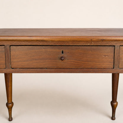 Antique Walnut Three-Drawer Writing Desk with Turned Legs