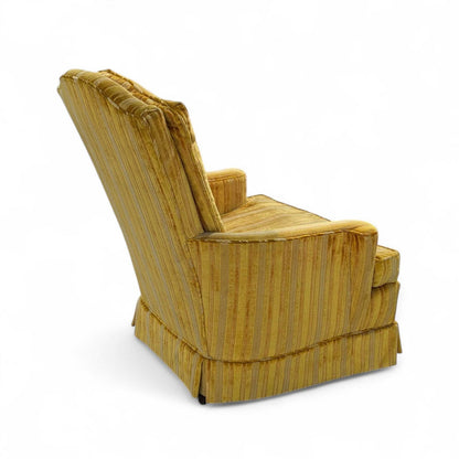 Vintage Key City Lounge Chair in Golden Striped Velour – Mid Century Accent Chair, Retro Skirted Chair, Professionally Cleaned