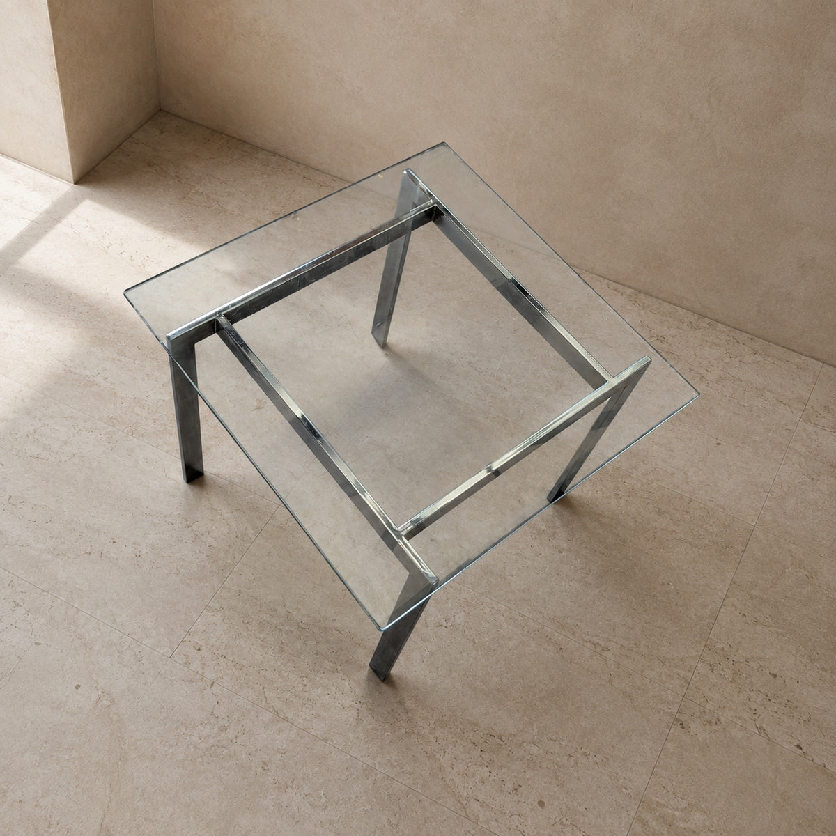 Vintage Modernist Chrome and Clear Glass Square Side Table — view 8 of 16