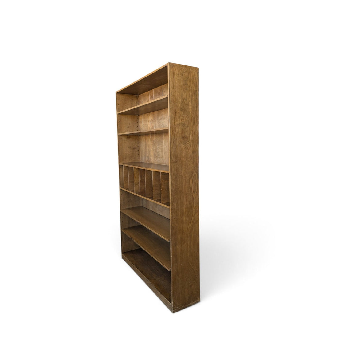 1970s Japanese Veneered-Plywood Bookcase with Adjustable Shelves and Dividers