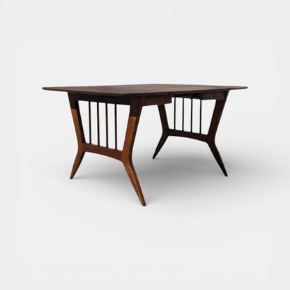 Mid Century Drop Leaf Dining Table by Garrison Furniture Co. | Sculptural Walnut Laminate Table | 1960s MCM
