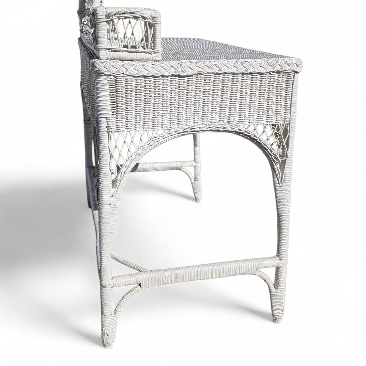 Late 20th-Century White Wicker Writing Desk and Chair Set — view 5 of 16