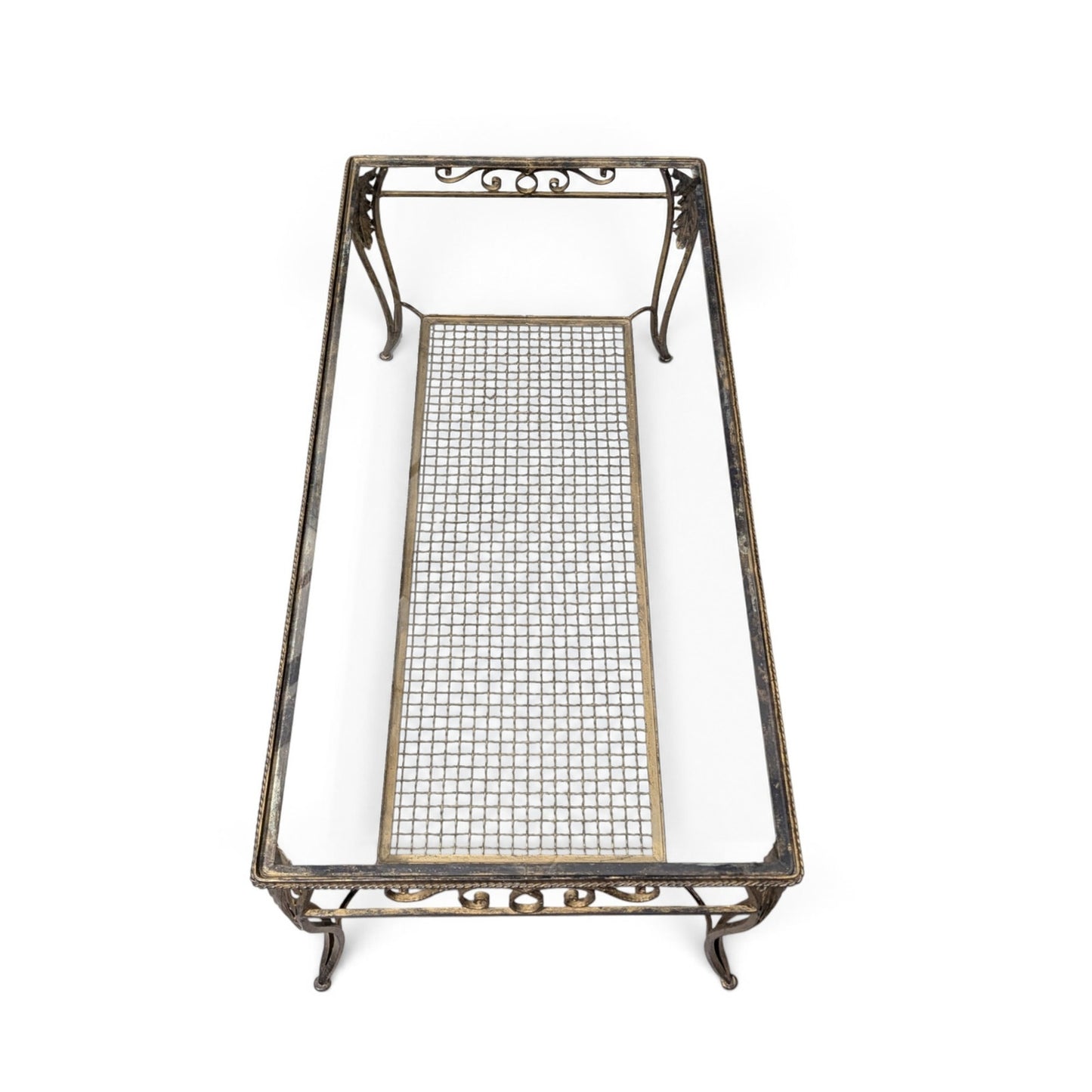 Late 20th Century Italianate-Style Scrollwork Metal and Glass Coffee Table