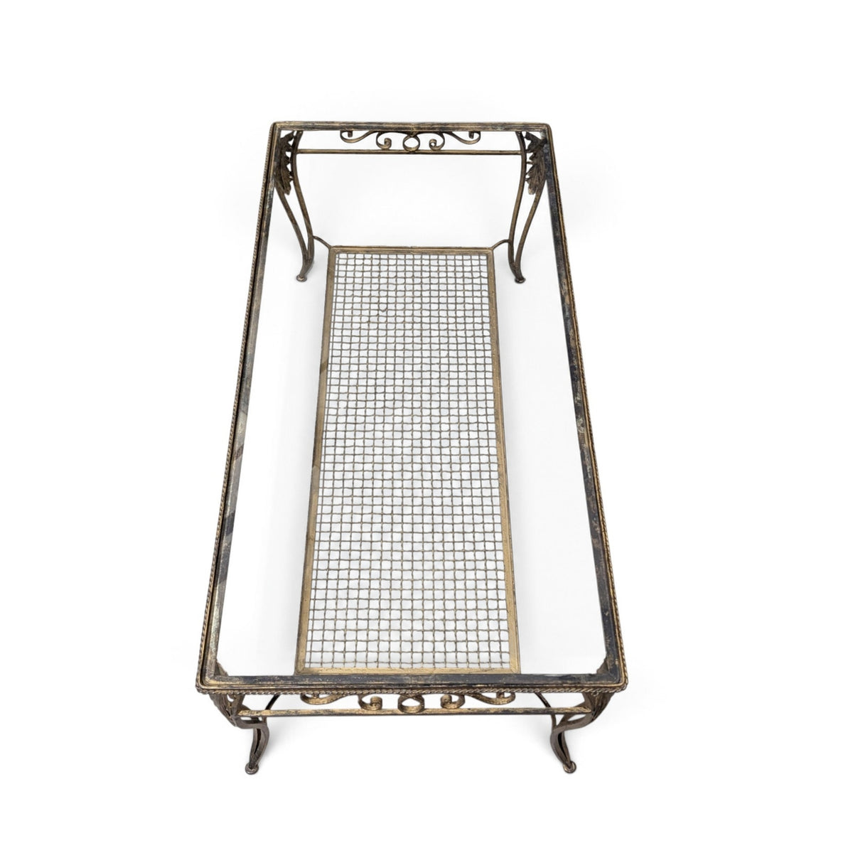 Late 20th Century Italianate-Style Scrollwork Metal and Glass Coffee Table — view 8 of 16