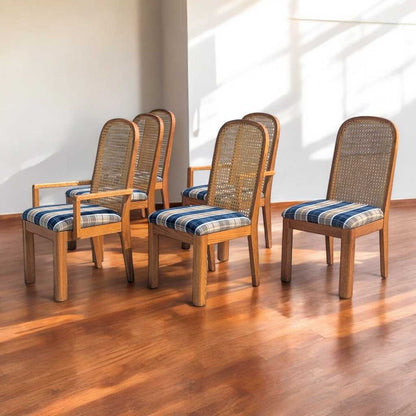 Cane Back Dining Chairs, Set of 6 Postmodern c. 1980s