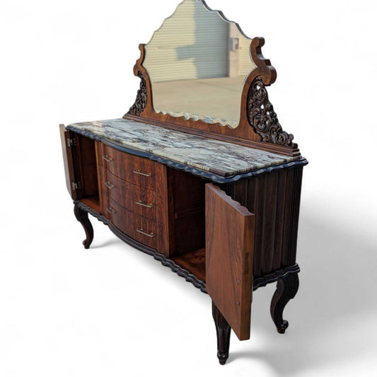 Italian Mid-Century Marble-Top Sideboard with Detachable Mirror by Mobilificio Scorza Ovada, c. 1950s