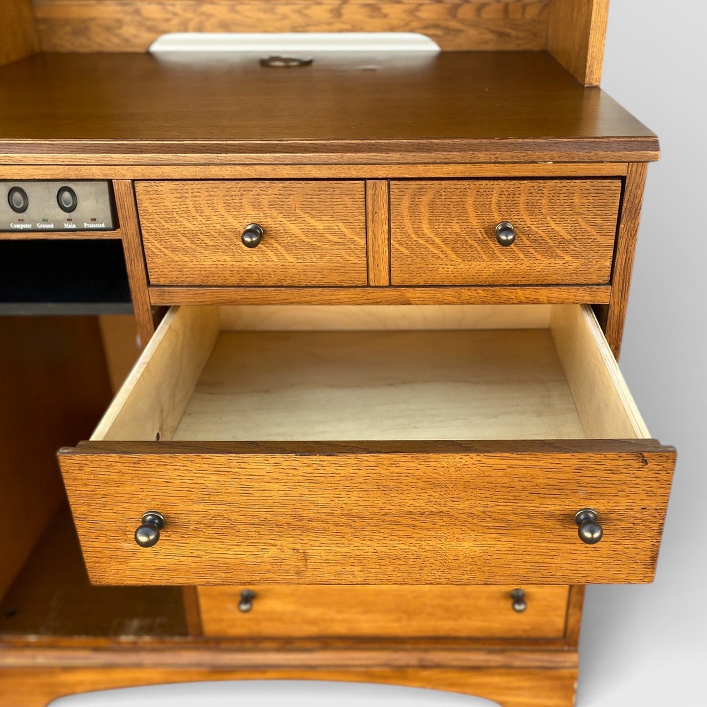 Cottage-Style Oak Hutch Cabinets, Pair