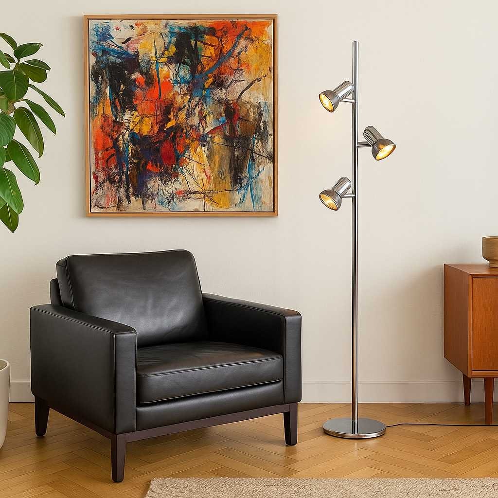 Mid-Century Chrome Floor Lamp with Adjustable Microphone-Style Shades, 1970s