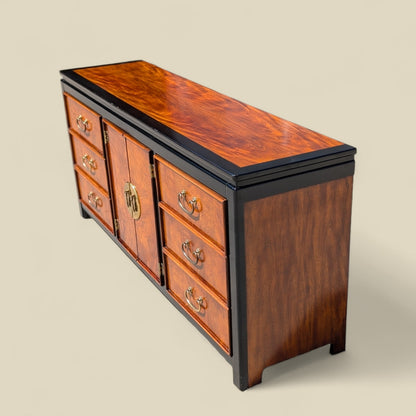 Stanley Furniture Chinoiserie Burl Wood Nine-Drawer Dresser or Credenza