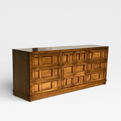 Oak Lowboy Dresser, Brutalist Mid-Century Modern