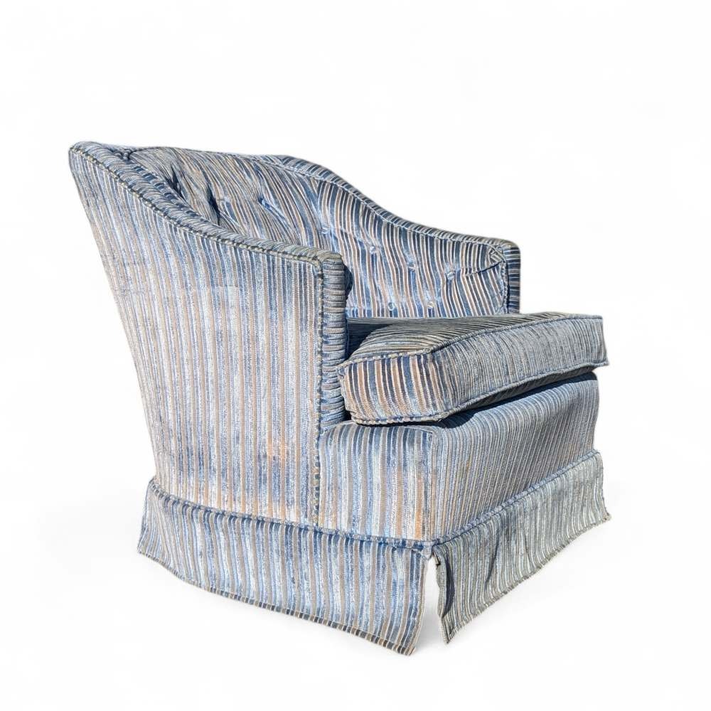 Vintage Blue Velvet Striped Chair