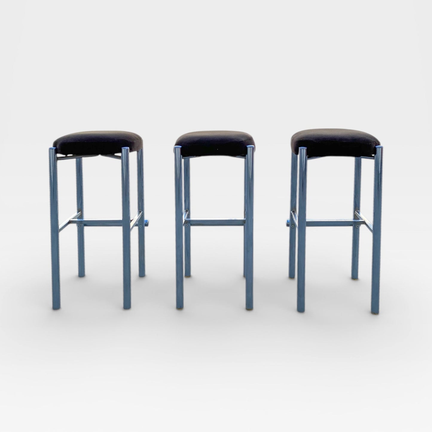 Chrome Bar Stools Set of 3 with Chocolate Velvet Seats