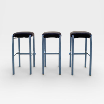 Chrome Bar Stools Set of 3 with Chocolate Velvet Seats