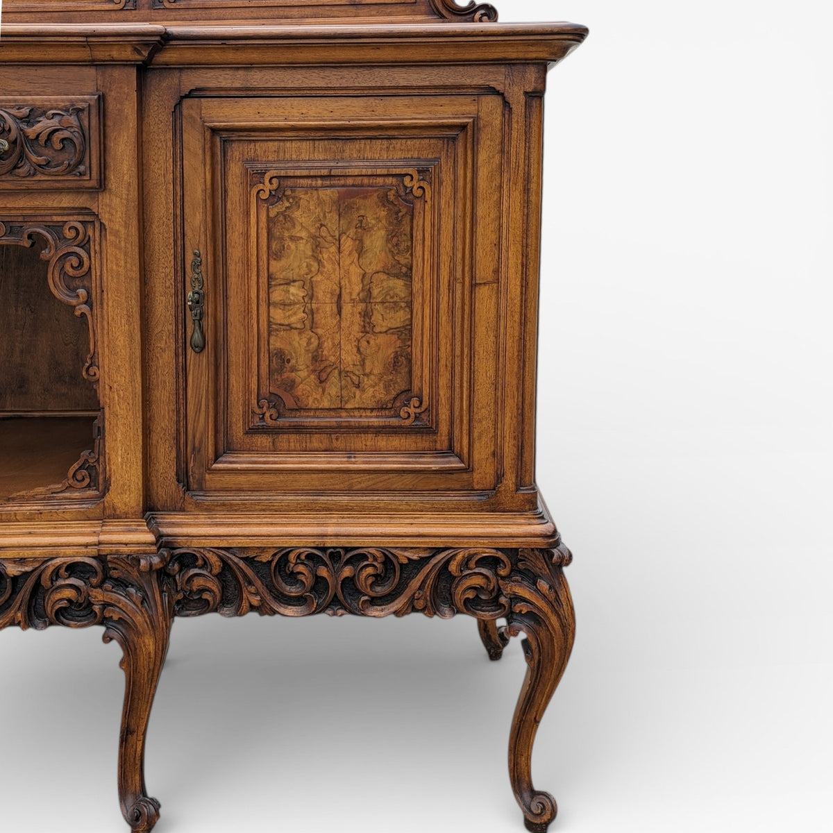 Continental Walnut Carved Sideboard Cabinet with Sculptural Apron