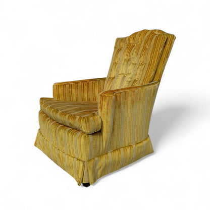 Vintage Key City Lounge Chair in Golden Striped Velour – Mid Century Accent Chair, Retro Skirted Chair, Professionally Cleaned