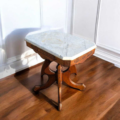 Late-19th-Century Marble-Top Carved Wood Parlor Side Table