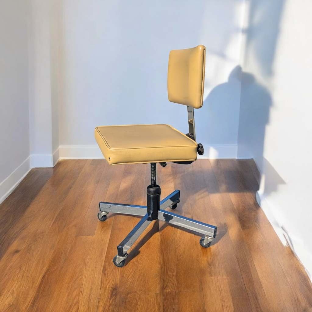 Mid-Century InterRoyal Steel, Chrome and Faux-Leather Office Chair — view 1 of 13
