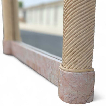 Vintage Arch Mirror, Karl Springer Style – Postmodern Tessellated Stone & Rope Detail, 48" Tall, 1980s Vintage Glam Statement