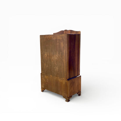 Art Deco Figured Wood Cocktail Cabinet with Fitted Interior, circa 1930s