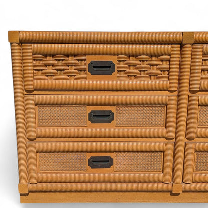 Vintage Dixie Rattan Dresser with Mirror