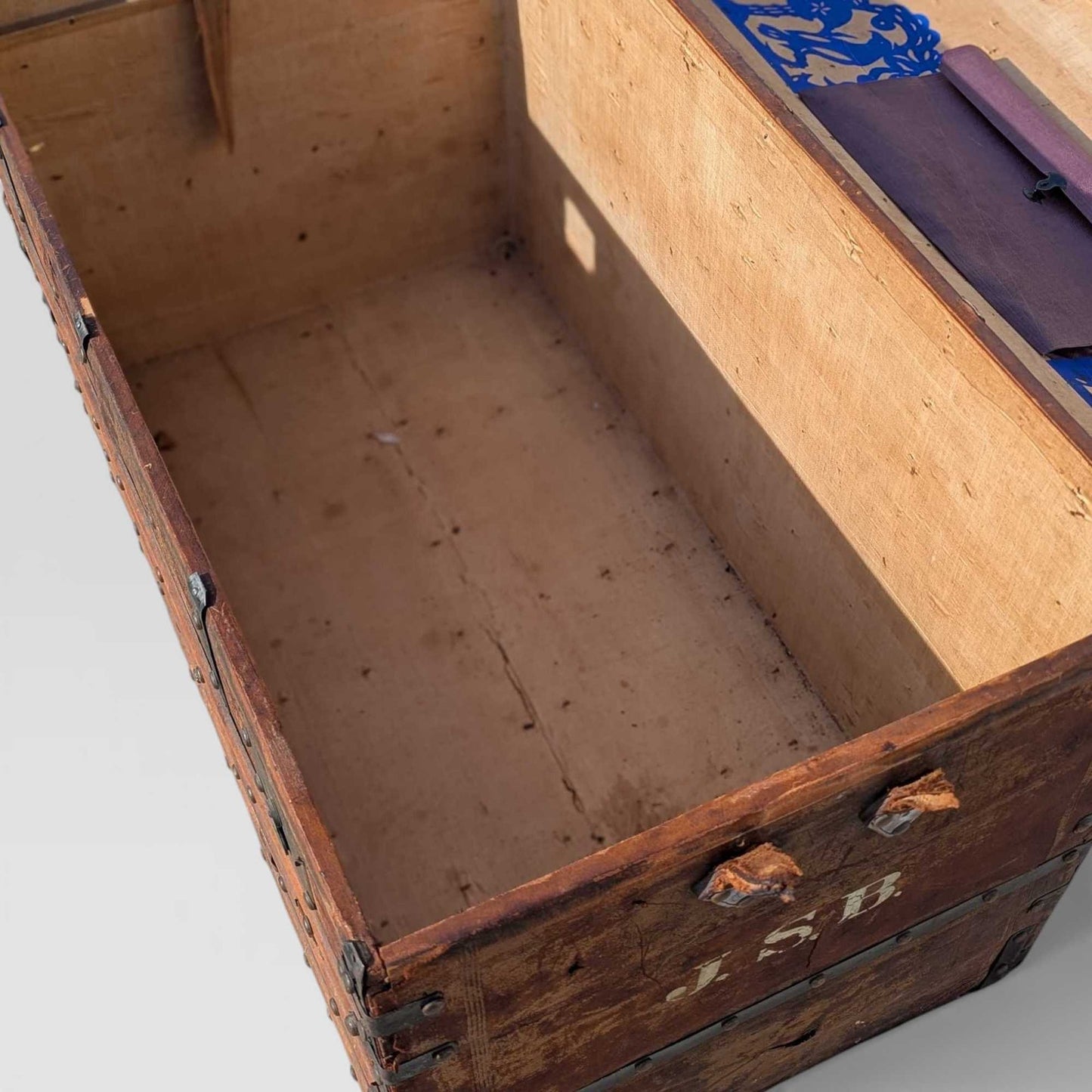 Antique Dome-Top Wooden Trunk with Original Iron Hardware and Patina, Late 19th Century