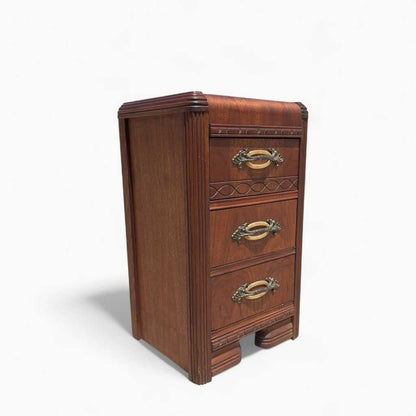 Art Deco Nightstand – 1930s Vintage Bedside Table, Waterfall Edge, 26" Tall, Excellent Condition