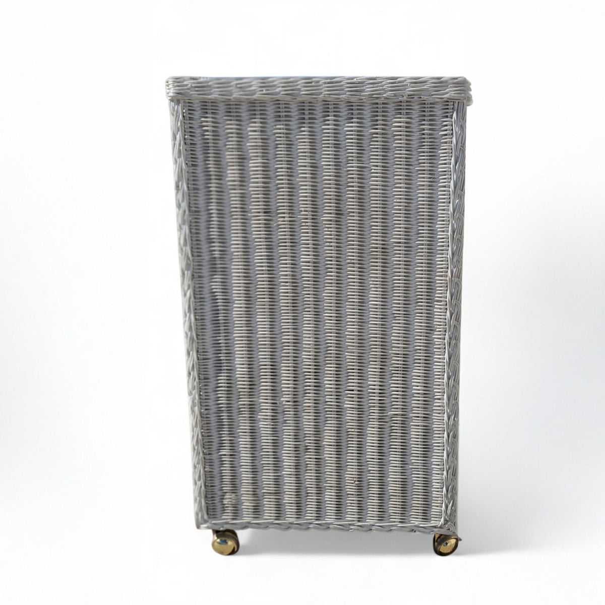 Vintage White Woven Wicker Three-Drawer Chest on Casters — view 4 of 16