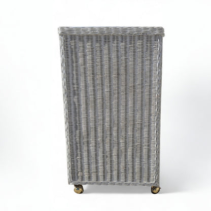 Vintage White Woven Wicker Three-Drawer Chest on Casters