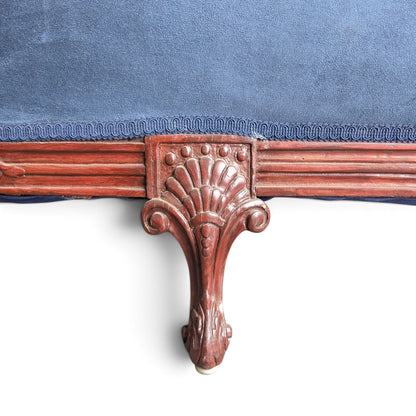 Vintage Union Jack Upholstered Sofa with Ornate Carved Wood Frame