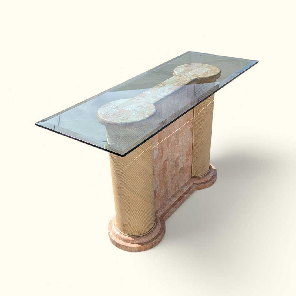 Postmodern Entryway Glass Console Table, c. 1980s