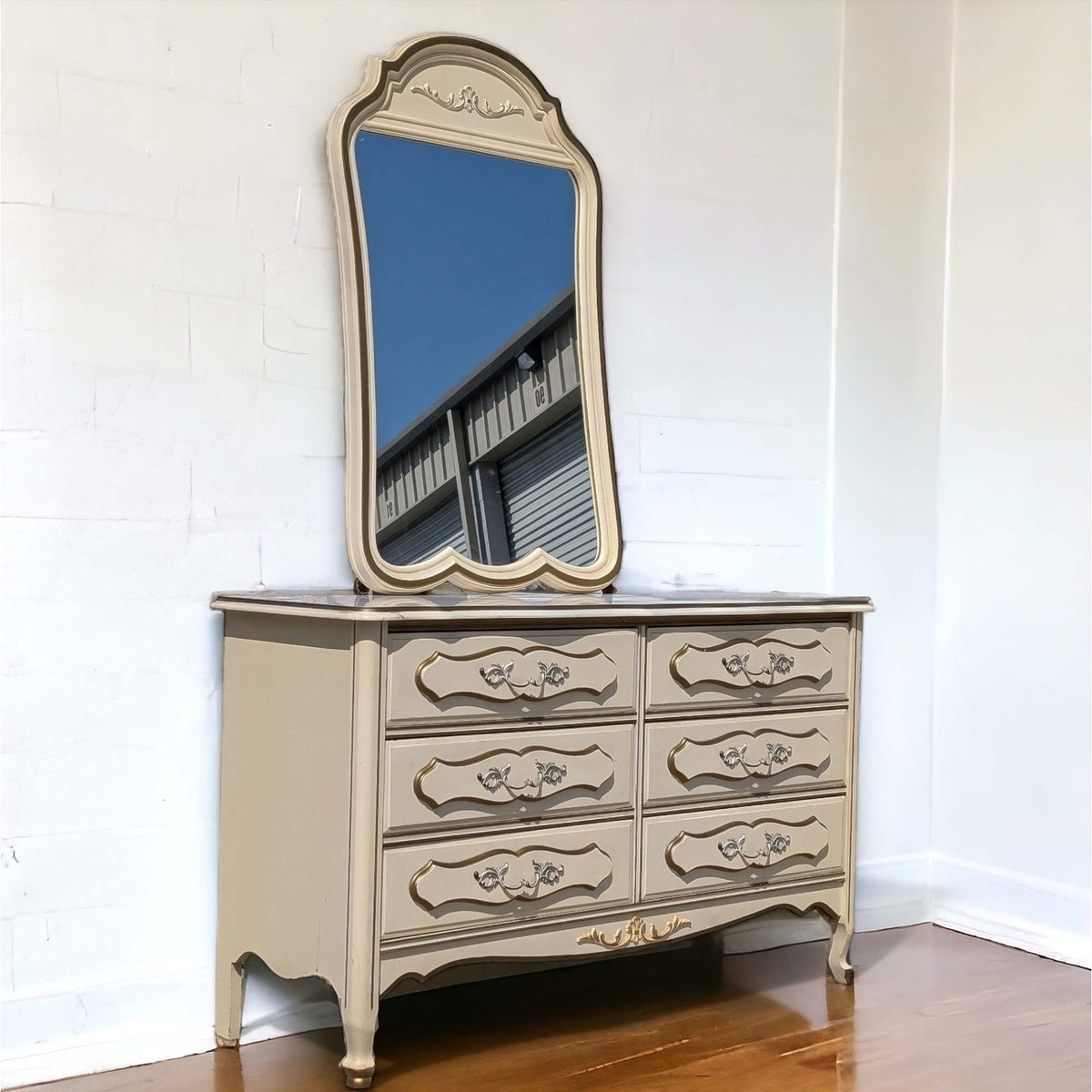 1970s French Provincial Six-Drawer Dresser with Mirror