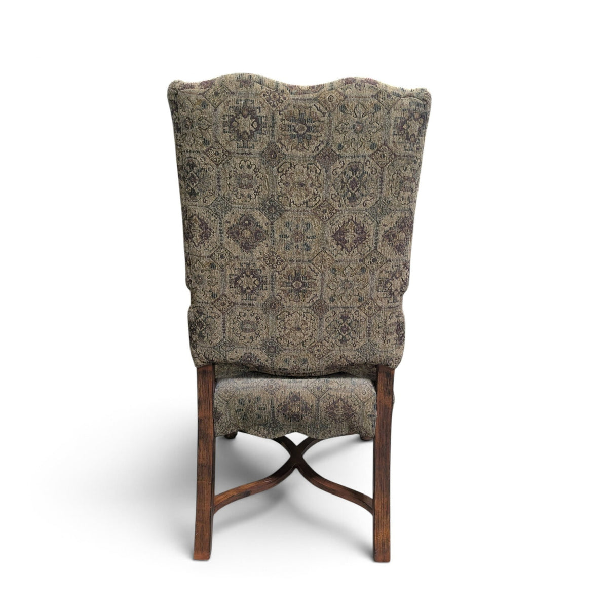Louis XIII-Style High-Back Wood Armchair with Tapestry Upholstery — view 3 of 13