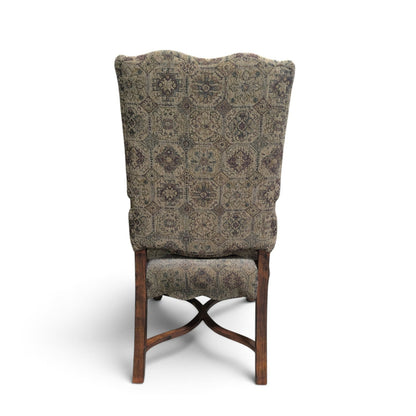 Louis XIII-Style High-Back Wood Armchair with Tapestry Upholstery